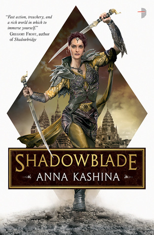 Cover of Shadowblade by Anna Kashina depicting a woman in armour wielding two swords